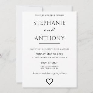 Invitation Minimaliste Coeur noir et blanc Mariage moderne