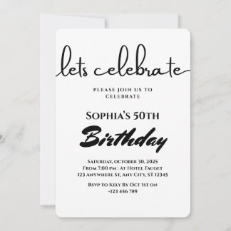 Invitation minimaliste d'anniversaire noir et blan
