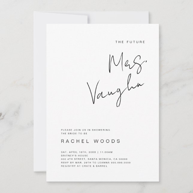 Invitation minimaliste de douche nuptiale, Invitat (Devant)