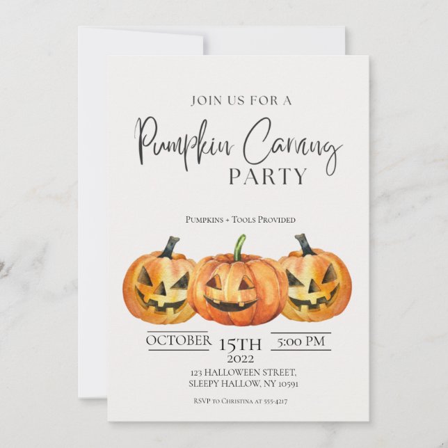 Invitation minimaliste du Citrouille Carving Party (Devant)