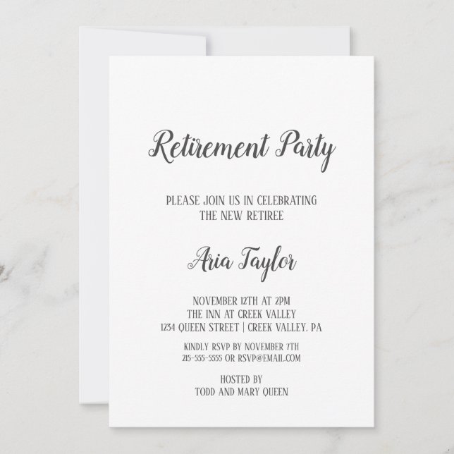 Invitation minimaliste du parti de retraite (Devant)