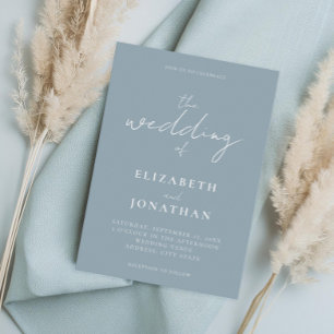 Invitation Minimaliste Dusty Blue Élégant Mariage de calligra
