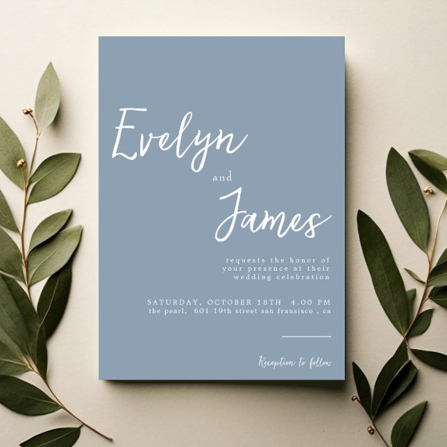 Invitation Minimaliste Dusty Blue Moderne Mariage unique (Créateur téléchargé)