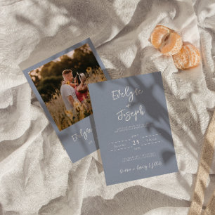 Invitation Minimaliste Dusty Blue moderne Photo Boho Mariage