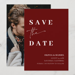 Invitation Minimaliste Elegant Burgundy Photo Enregistrer la