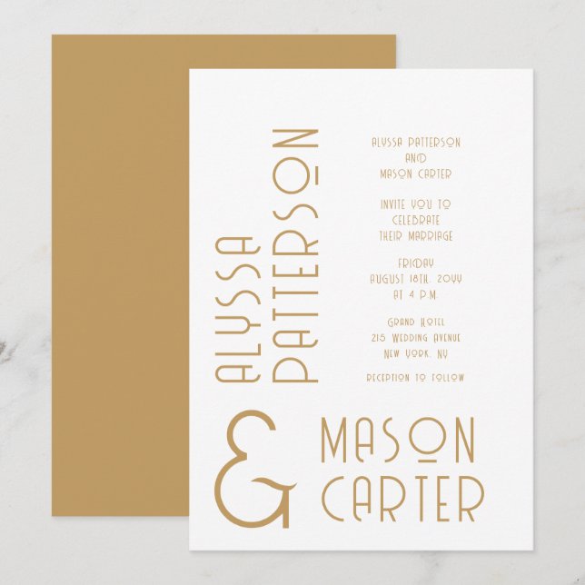 Invitation Minimaliste Elegant Gold Mariage moderne (Devant / Derrière)