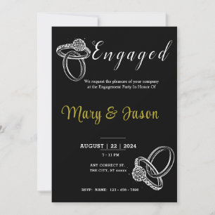 Invitation minimaliste Elegant noir, blanc Gold fiancé