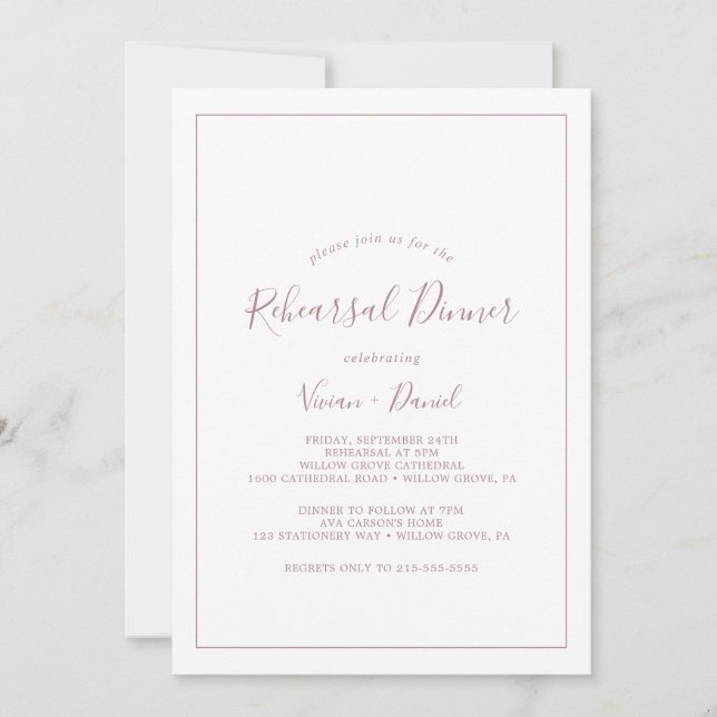 Invitation minimaliste en or rose pour le dîner de (Devant)