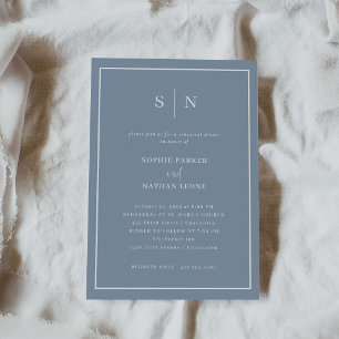 Invitation Minimaliste et Chic Bleu Poussiéreux Dîner de Ré