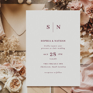 Invitation Minimaliste et Chic Mariage Blanc et Bourgogne