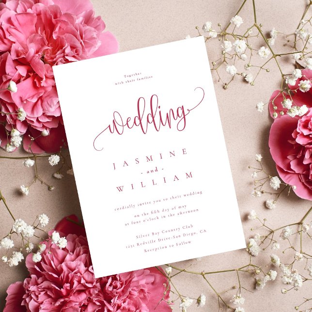Invitation Minimaliste et Chic | Mariage Rouge Magenta (Créateur téléchargé)