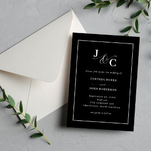 Invitation Minimaliste et Chic Noir Mariage avec Bordure Bl
