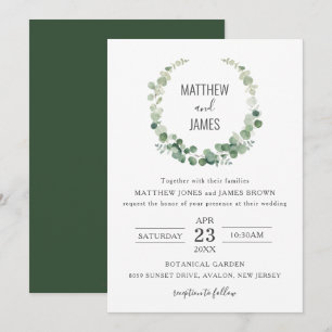 Invitation Minimaliste Eucalyptus Vert Mariage gay 