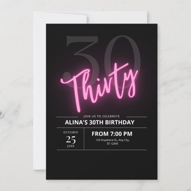Invitation Minimaliste Fêtons l'Invitation 30ème Neon (Devant)