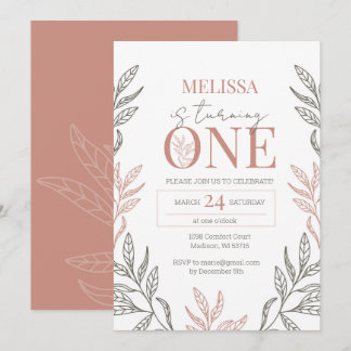 Invitation Minimaliste Floral Boho Terracotta 1er Anniversair