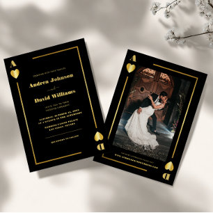 Invitation Minimaliste Gold Black Vegas Casino Mariage de pok