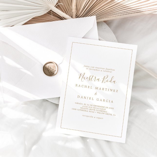 Invitation Minimaliste Gold Espagnol Nuestra Boda (Créateur téléchargé)