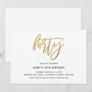 Invitation minimaliste Gold Foil 40e anniversaire