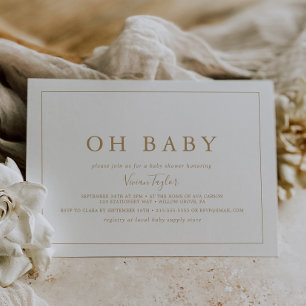 Invitation Minimaliste Gold Horizontal Oh Baby shower bébé