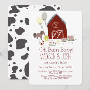Invitation Minimaliste Grange Animaux Ferme Baby shower Art
