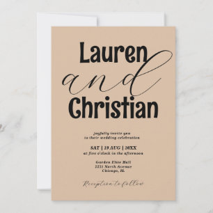 Invitation Minimaliste Gras Noms Mariage Écriture Beige