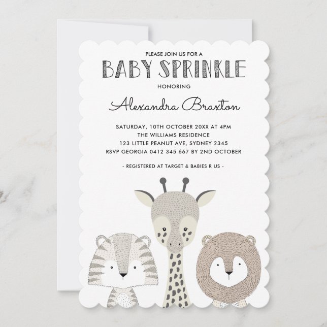 Invitation minimaliste Jungle Safari bébé saupoudr (Devant)