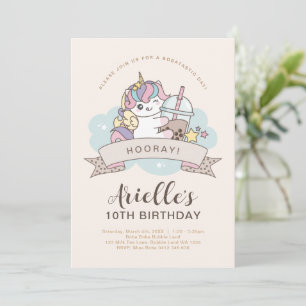 Invitation Minimaliste Licorne Mignonne Boba Bubbl