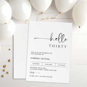 Invitation minimaliste moderne 30e anniversaire de