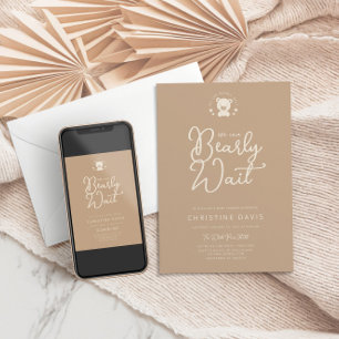 Invitation minimaliste moderne Beige Ours Neutre Baby shower
