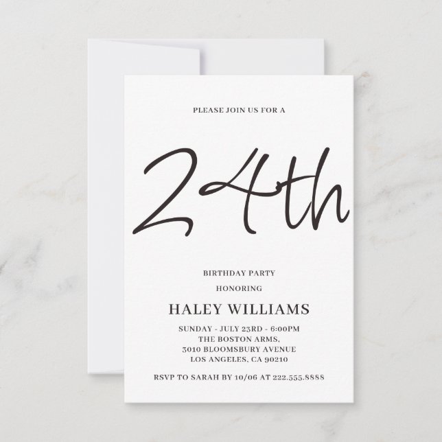 Invitation Minimaliste Moderne Calligraphie Simple 24e annive (Devant)