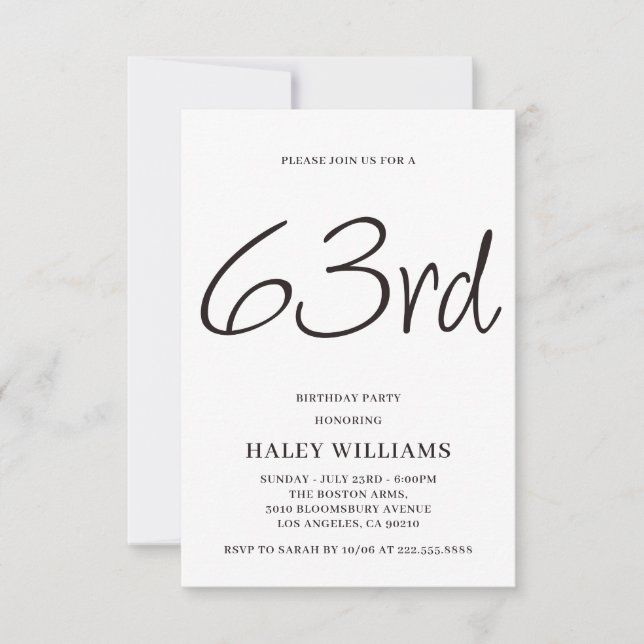 Invitation Minimaliste moderne Calligraphie simple 63e annive (Devant)