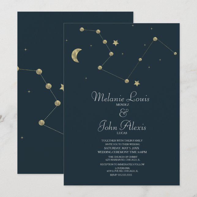 Invitation Minimaliste moderne Constellation Mariage d'huile  (Devant / Derrière)