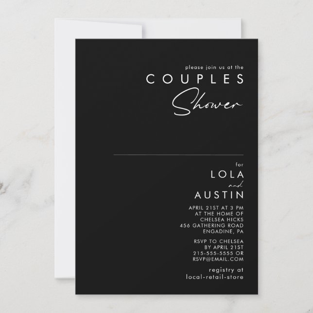 Invitation Minimaliste moderne | Couples noirs douche (Devant)