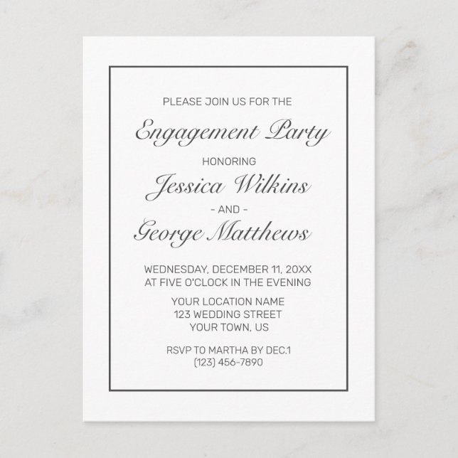 Invitation minimaliste moderne de Fiançailles blan (Devant)