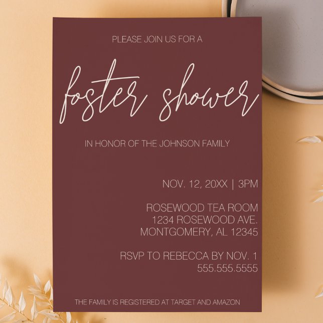 Invitation minimaliste moderne de garde d'enfants bébé / douc (minimalist script typography foster baby child shower invitation custom personalized sweet modern)