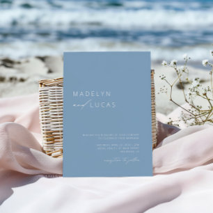 Invitation Minimaliste moderne Dusty bleu QR Code Mariage