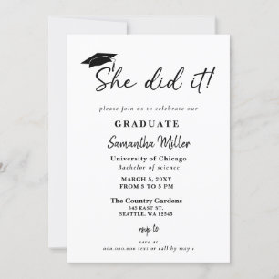 Invitation Minimaliste Moderne Elle L'A Fait Diplôme