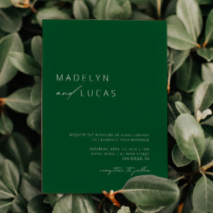Invitation Minimaliste moderne Emerald vert QR Code Mariage