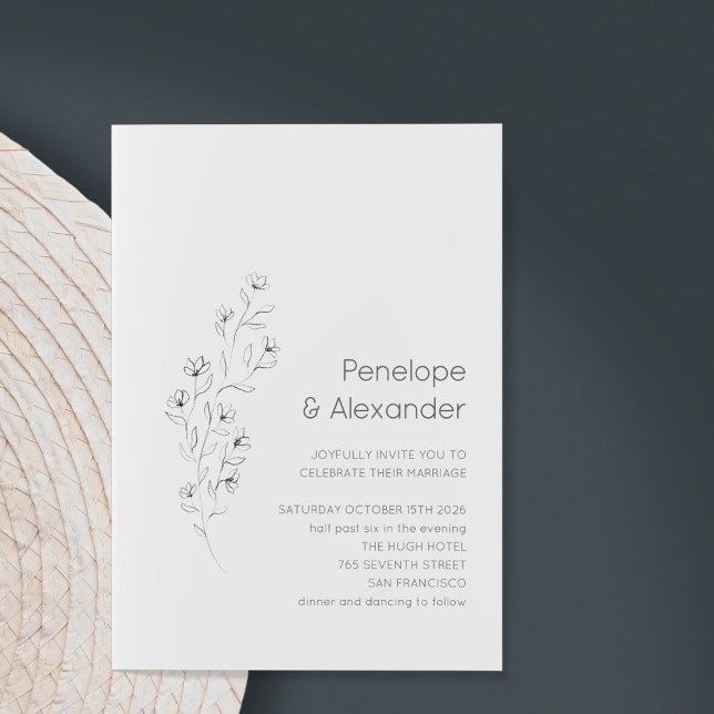 Invitation Minimaliste moderne floral croquis élégant mariage (Créateur téléchargé)