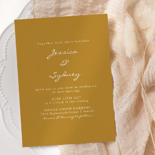 Invitation Minimaliste moderne Mariage de script jaune ocre