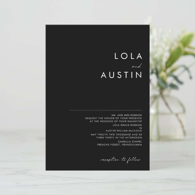 Invitation Minimaliste moderne | Mariage traditionnel noir (Debout devant)