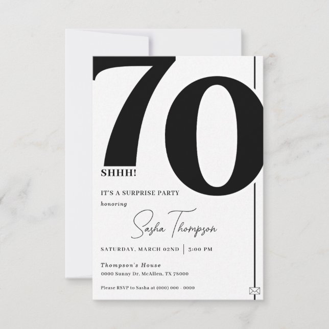 Invitation minimaliste moderne noir 70e anniversai (Devant)