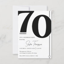 Invitation minimaliste moderne noir 70e anniversai
