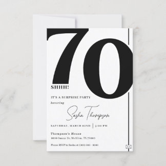 Invitation minimaliste moderne noir 70e anniversai