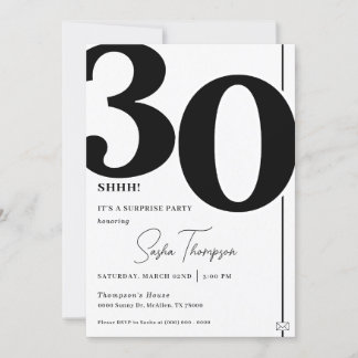 Invitation minimaliste moderne noire 30ème anniver