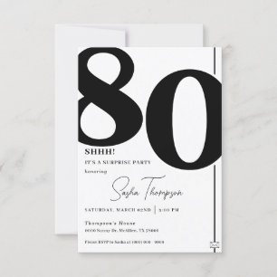 Invitation minimaliste moderne noire 80e anniversa