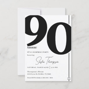 Invitation minimaliste moderne noire 90ème anniver