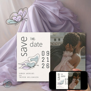 Invitation Minimaliste Moderne Papillon Lilas et Bleu Poussié
