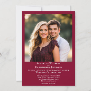 Invitation Minimaliste Moderne Photo de Mariage Rouge Cranber