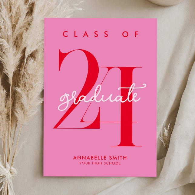 Invitation minimaliste moderne Pink Red Graduation (Créateur téléchargé)